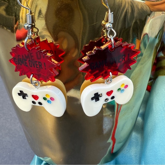 Playful Video Game Nintendo Controller 'Game Over' Acrylic Earrings - Picture 4 of 5